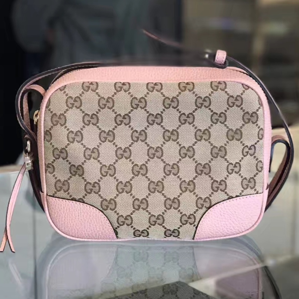Beige Pink Canvas Leather GG Cross body Purse